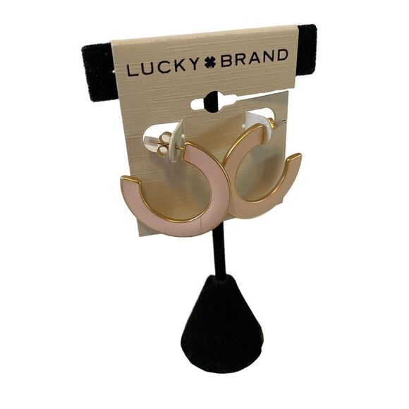 Lucky Brand Light Pink & Gold Enamel Medium Sized Hoops. - Picture 2 of 6